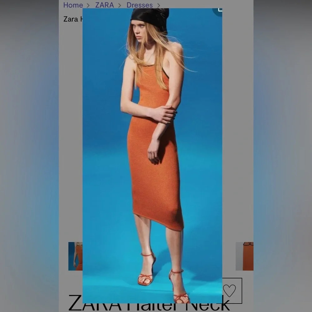 ZARA Halter Neck Jacquard Dress Orange with black trim bodycon size xs nwt